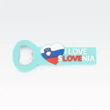 Odpirač, I love Slovenia, azurno moder, guma, 11.9x4.5cm
