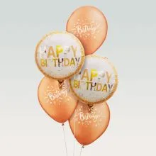 Set balonov - balon napihljiv, za helij, okrogel, Happy Birthday, 2x 45cm, 3x balon iz lateksa, rosegold/bel, 30cm