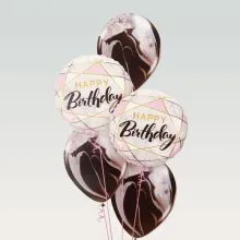 Set balonov - balon napihljiv, za helij, okrogel, Happy Birthday, 2x 45cm, 3x balon iz lateksa, črno/bel, 30cm