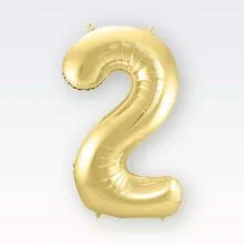 Balon napihljiv, "2", zlati, 40cm + palčka za napihnit