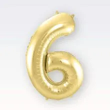 Balon napihljiv, "6", zlati, 40cm + palčka za napihnit