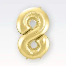Balon napihljiv, "8", zlati, 40cm + palčka za napihnit