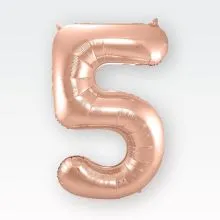 Balon napihljiv, "5", rosegold, 40cm + palčka za napihnit