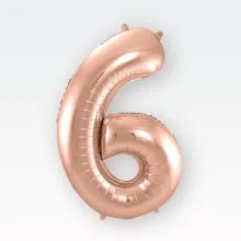 Balon napihljiv, "6", rosegold, 40cm + palčka za napihnit