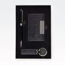 Poslovni darilni set, za moške, pisalo, obesek za ključe USB 8GB in etui za vizitke, črn, v darilni embalaži, 18.5x12cm