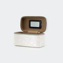 Kovček za nakit, bel s srčki z ogledalom, 18.5x10x11cm