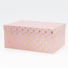 Darilna škatla, roza z zlatimi srčki, 37.5x29x16cm