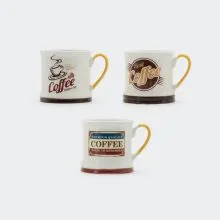 Lonček, bel z rjavim napisom Coffee, porcelan, 8.7x8.7x8.7cm, sort.