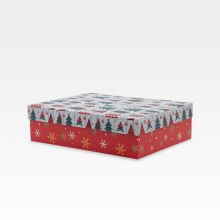 Darilna škatla, božična, bela s smrekicami, 27x19.5x7.5cm