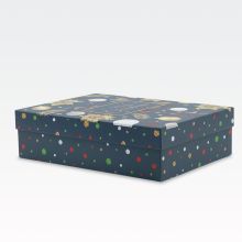 Darilna škatla, božična, modra z okraski, Merry Christmas, 33x23.5x9cm