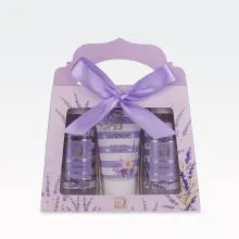 Kopalni set LAVENDER, (100ml gel za tuširanje, 50ml mleko za telo, 100ml peneča kopel), z vonjem sivke, v darilni škatli