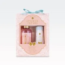 Kopalni set ROMANTIC DREAMS (100ml gel za tuširanje, 30ml krema za roke in nohte), z vonjem Tea Rose &Velvet, v darilni škatli