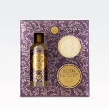 Kopalni set BODY LUXURY, (100ml gel za tuširanje, 45g trdo milo), z vonjem Vanilla&Amber, v darilni škatli