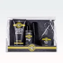 Kopalni set za moške BATH & BODY TOOLS, (100ml šampon za lase in telo, 50ml olje za brado, 20g vosek za brado, škarje za brado, glavnik), z vonjem Musk, v plastični torbici