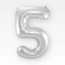 Balon napihljiv, "5", srebrni, 40cm + palčka za napihnit