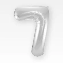 Balon napihljiv, "7", srebrni, 40cm + palčka za napihnit