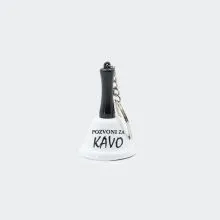 Obesek za ključe, zvonec, Pozvoni za kavo, 3.8x6 cm, belo črni