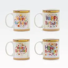 Lonček pisan, Happy Birthday, porcelan, 8x9cm, sort.