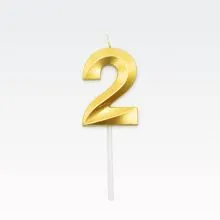 Svečka za torto, številka 2, zlata, 7cm