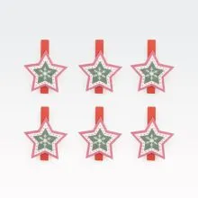 Ščipalke božične, zvezdice, sivo/rdeče, 6/1, MDF, 4cm