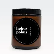 Sveča dišeča v steklenem kozarcu s pokrovom, Hokus pokus..., vonj: vanilija, 9cm