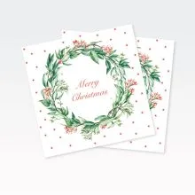 Papirnate serviete, bele, božični venec, Merry Christmas, 33x33cm, 20kos.
