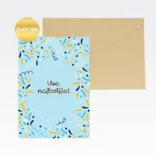 Voščilnica, rojstni dan, Vse najboljše, konfeti, modra