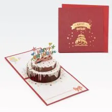 Voščilnica 3D, rojstnodnevna torta, Happy Birthday, 150x150mm