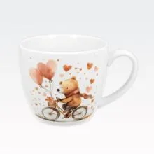 Skodelica, medved na kolesu s srčki, v darilni embalaži, "BEAR ON A BIKE", 460ml, new bone, 9cm