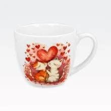 Skodelica, zaljubljeni mački s srčki, v darilni embalaži, "LOVING CATS", 460ml, new bone, 9cm