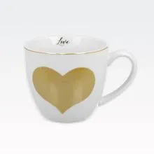 Skodelica, srček zlat, v darilni embalaži, "VALENTINE'S DAY", 460ml, new bone, 9cm