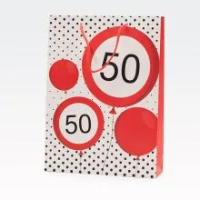 Darilna vrečka, prometni znak 50, 34x25x8 cm, sort.