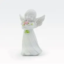 Angel stoječ z vrtnicami, bel, polimasa, 6x5x13cm
