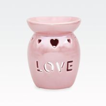 Izparilnik za źajno luźko, ter olje/vosek, "LOVE", roza, keramika, 13cm