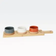 Set skled na podstavku iz bambusa, 3/1, kamenina, 480x120x15mm, sort.