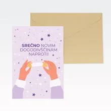 Voščilnica, splošna, Srečno novim dogodivščinam naproti! piškotek presenečenja, vijolična, folija