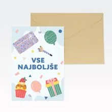 Voščilnica, rojstni dan, Vse najboljše, praznovanje, modra, folija