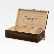 Nosilka lesena za vino, temno rjava, z ročajom iz jute, Na zdravje, 34.5x19x10.5cm