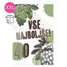 Voščilnica velika, rojstni dan, Vse najboljše, 40, grozdje, zeleno-bela
