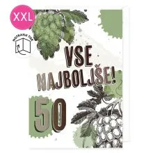 Voščilnica velika, rojstni dan, Vse najboljše, 50, grozdje, zeleno-bela