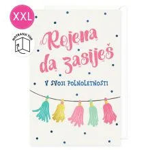 Voščilnica velika, rojstni dan, Rojena, da zasiješ v svoji polnoletnosti, bež