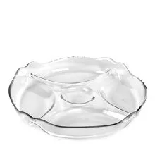 Pladenj steklen, s tremi prekati, 25cm