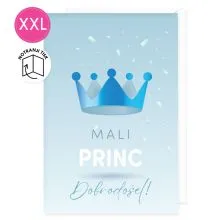 Voščilnica velika, rojstvo, Mali princ, dobrodošel!, krona, modra