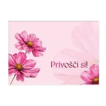 Kuverta za darilni bon, Privošči si, roza, rože