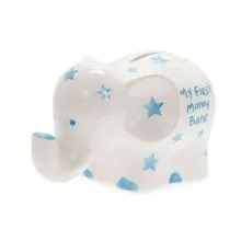 Hranilnik, slon, modra, My first money bank, kitajski porcelan, 8.5x13.5cm
