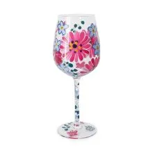 Kozarec za vino poslikan, roza gerbere, 23cm, v darilni embalaži