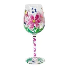 Kozarec za vino poslikan, roza lilije, 23cm, v darilni embalaži