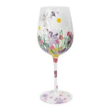 Kozarec za vino poslikan, marjetice, 23cm, v darilni embalaži