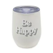 Lonček potovalni, kovinski, Be Happy, beli, 8x11.5cm