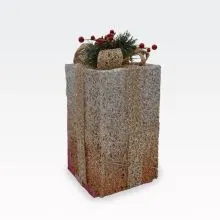 Božična dekoracija v obliki darila  z LED lučko, srebrno/zlata, na baterije, 15x15x29cm